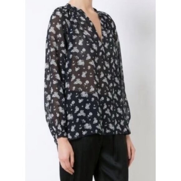 Vince Floral Sheer Silk Blouse Sz S  Oversized Party Career Cocktail Designer - Picture 1 of 6